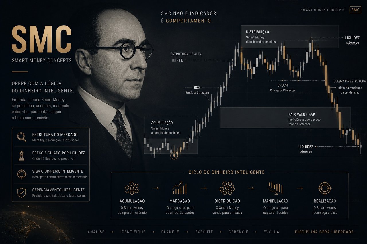 Smart Money Concepts: acumulação, distribuição, liquidez e o ciclo do dinheiro inteligente