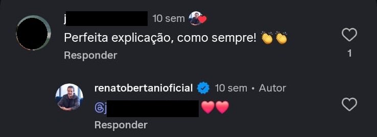 Depoimento: perfeita explicação, como sempre
